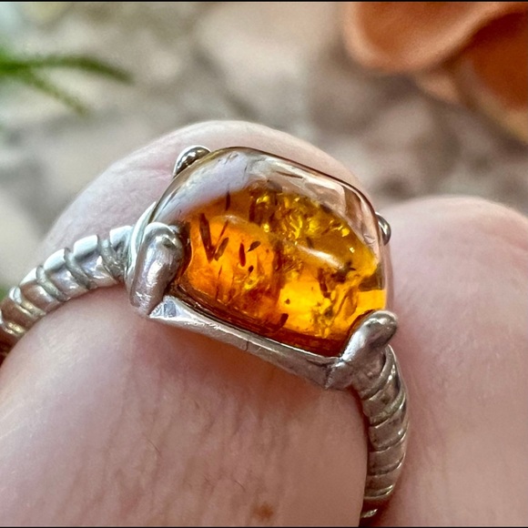 Vintage Designer Baltic Amber Ring. Cable Band Solid 925 Sterling Silver - Picture 10 of 16
